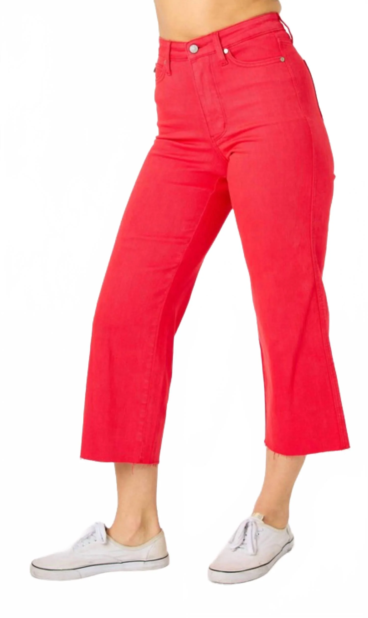 Tummy Control Cropped Wide Leg Jean In Red
