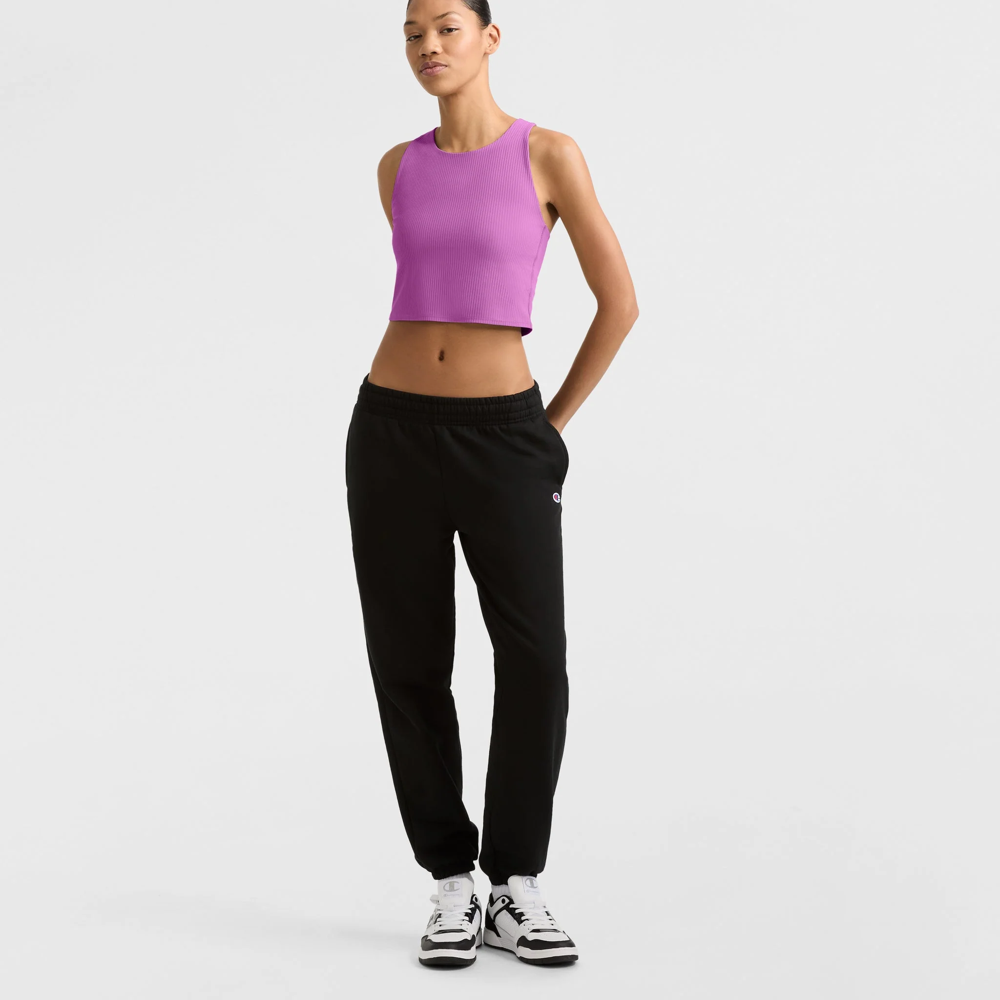 Soft Touch Ribbed Cropped Tank Top, C Logo