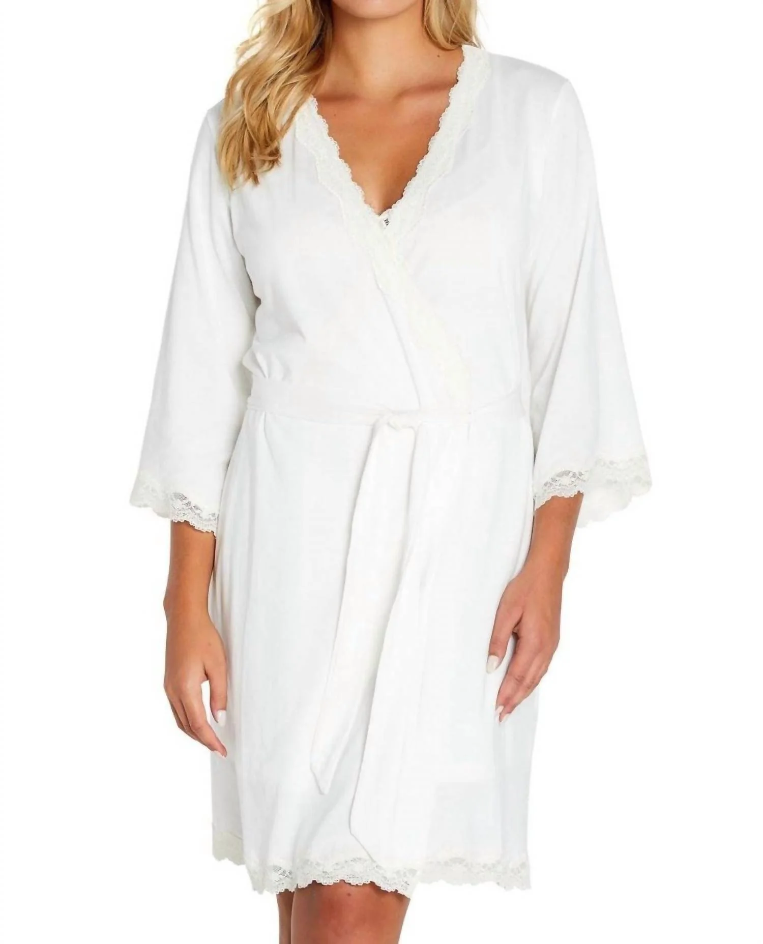 Leslie Three Quarter Sleeve Robe In Ivory
