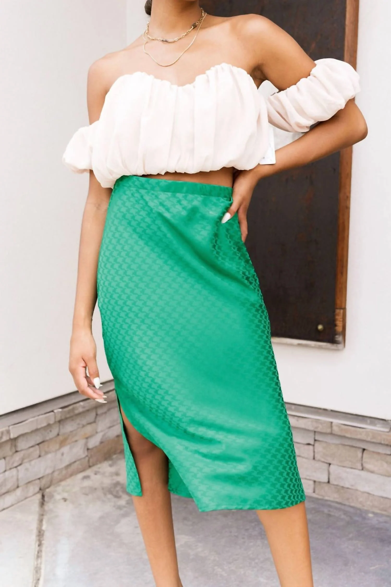 Flow With Me Midi Skirt In Green
