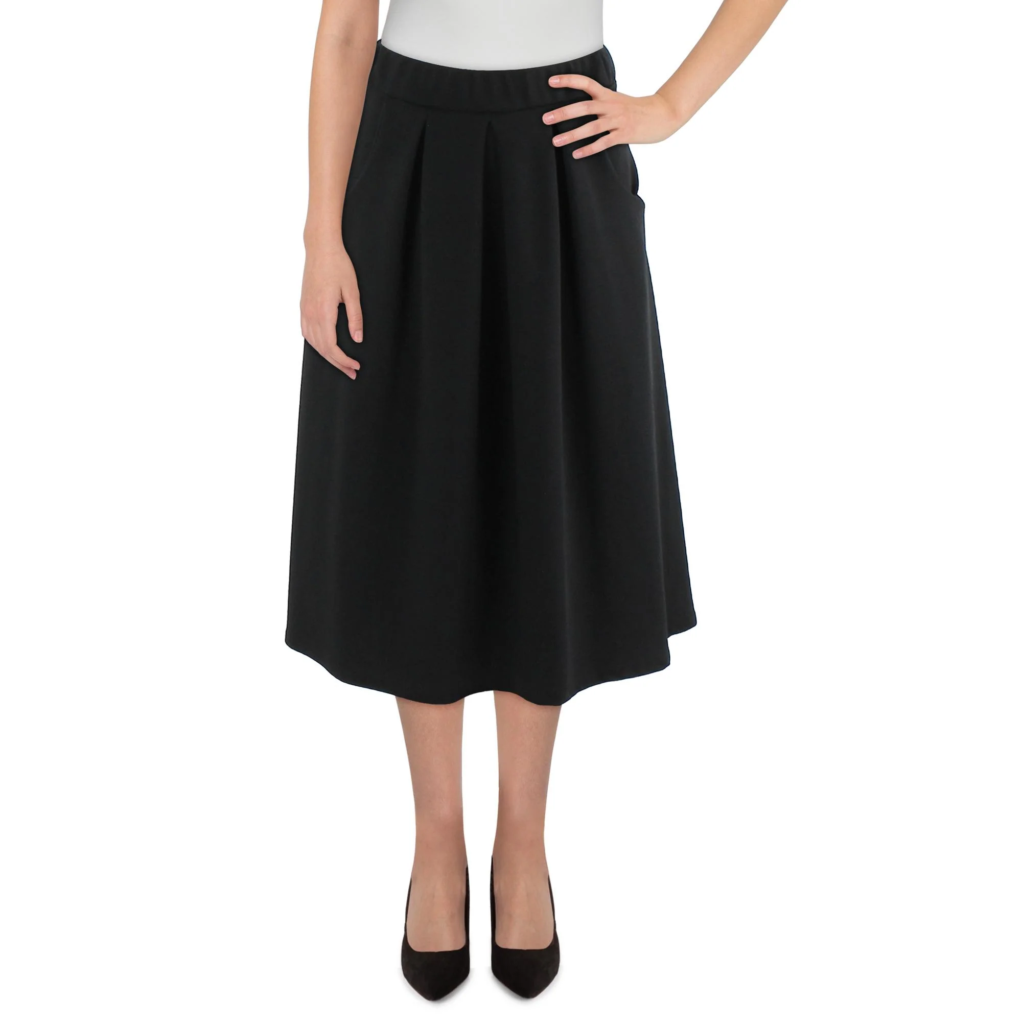 Plus Womens Solid Polyester Pleated Skirt
