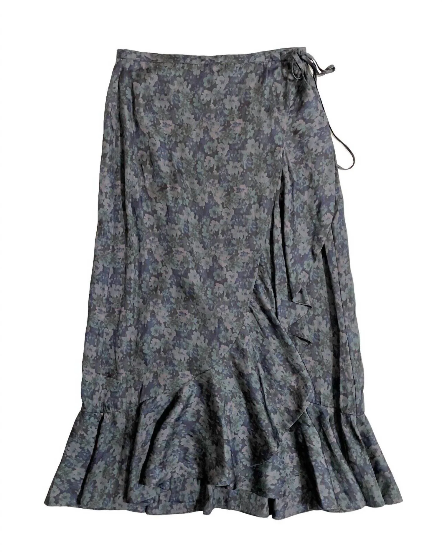 Wrap Alamar Floral Midi Ruffle Skirt In Gray