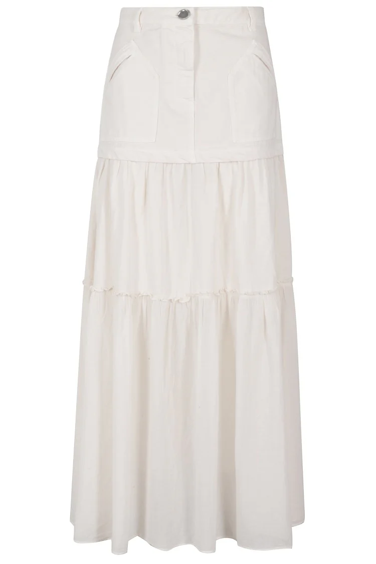 Ivory Voile Cotton Maxi Skirt