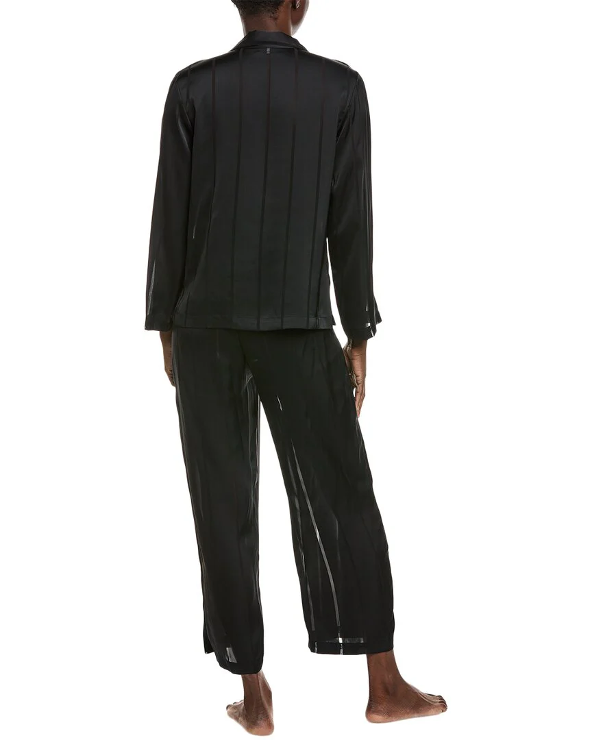 Natori 2pc Sheer Stripe Jacquard Notch Pajama Set