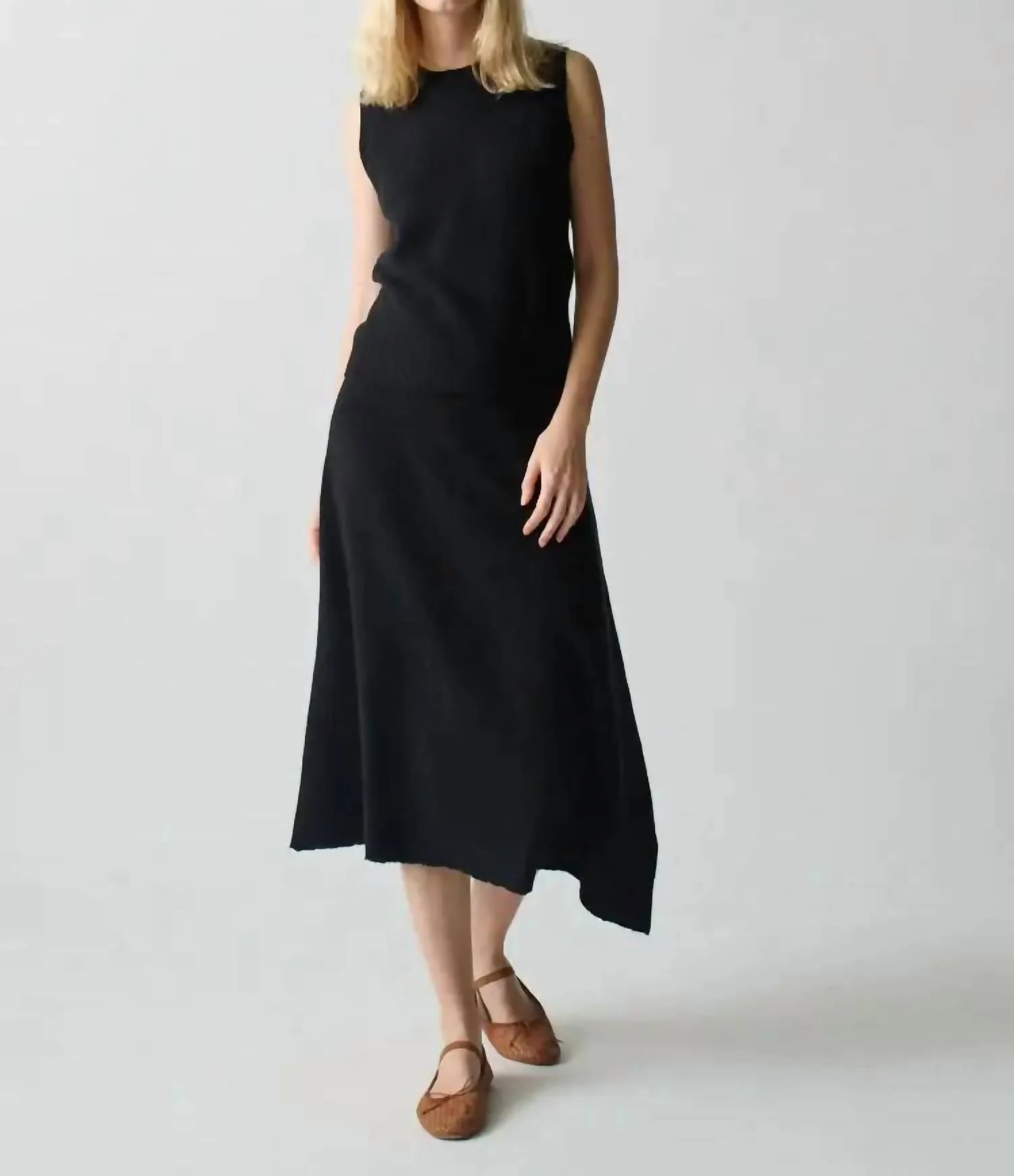 Brushed Wool A-Line Skirt In Black