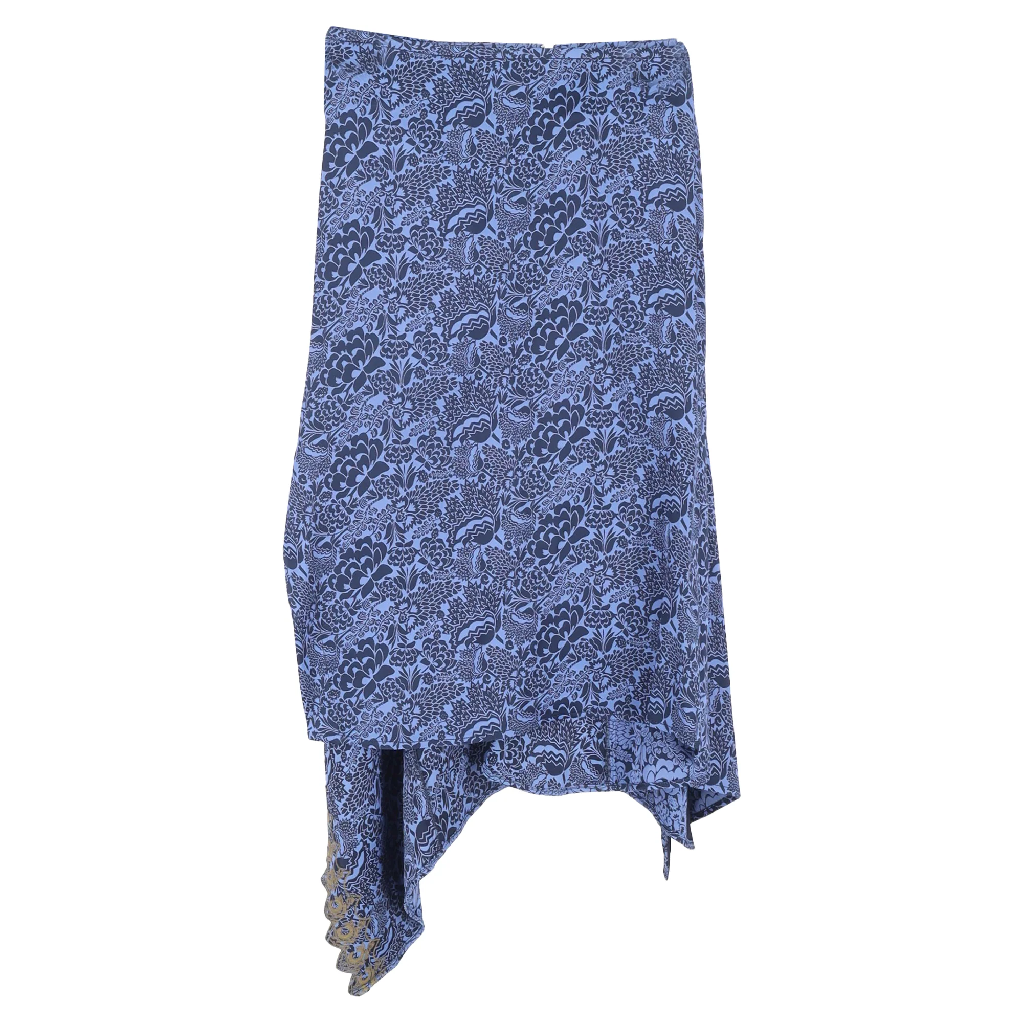 Chloe Floral Asymmetric Skirt in Blue Viscose