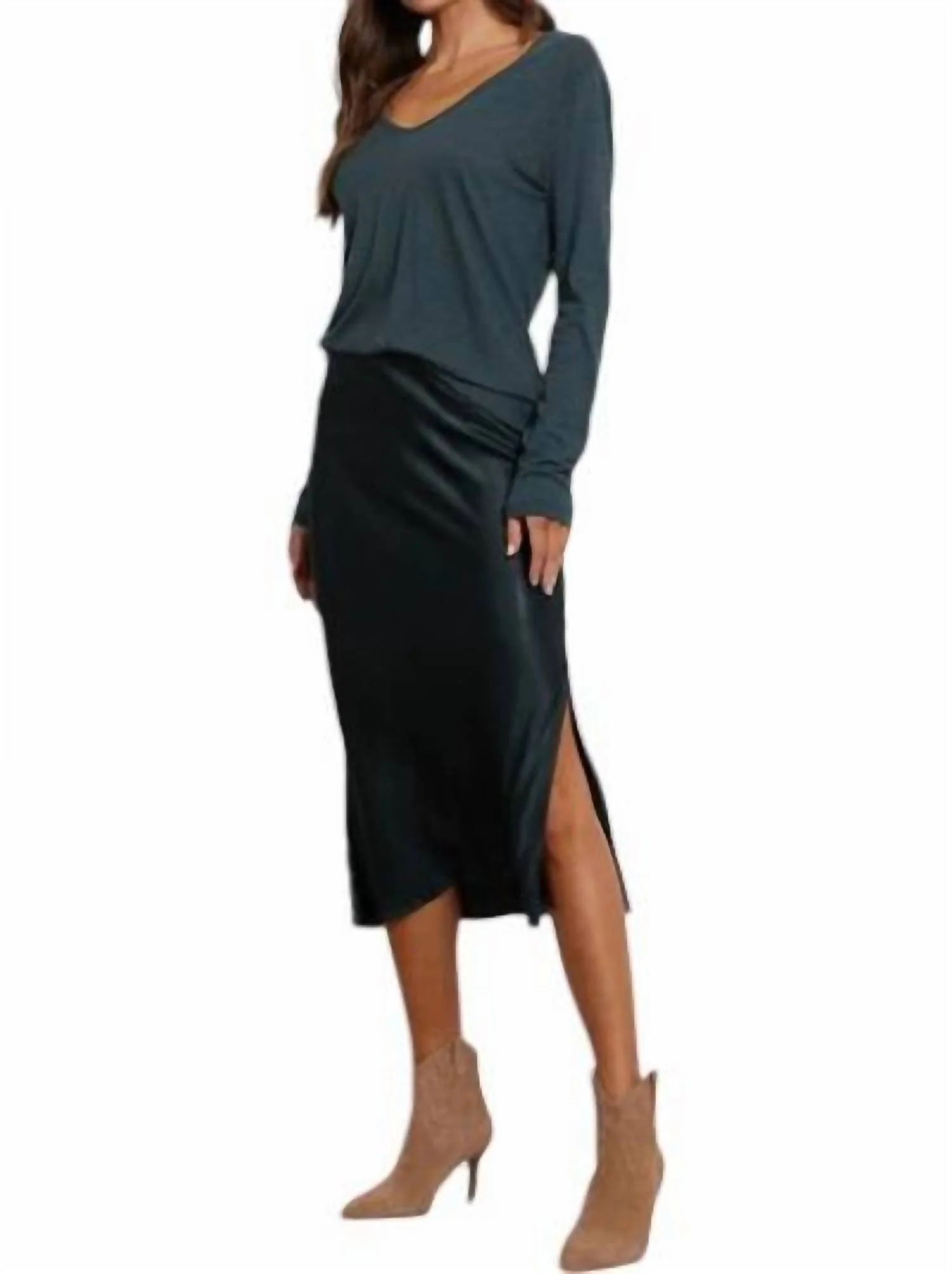 Dorit Silky Slip Skirt In Pine