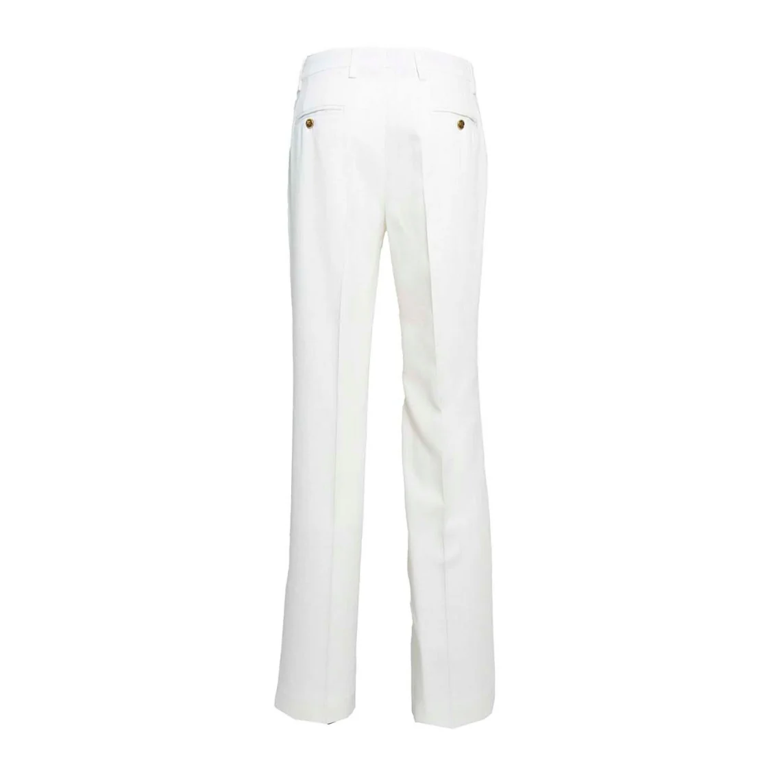 White Viscose Straight Trousers With Slub Effect