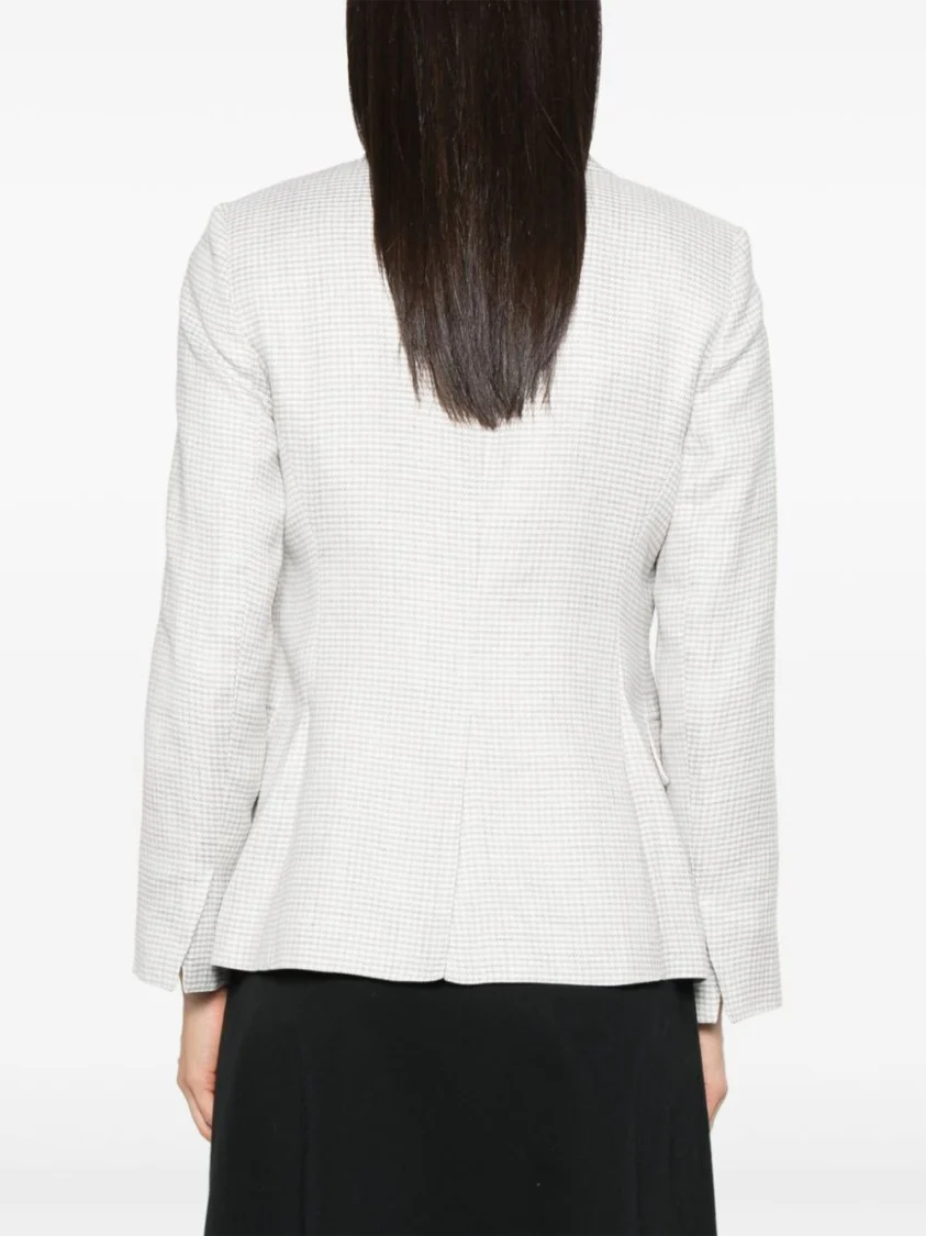Houndstooth Patterned Linen Blend Blazer