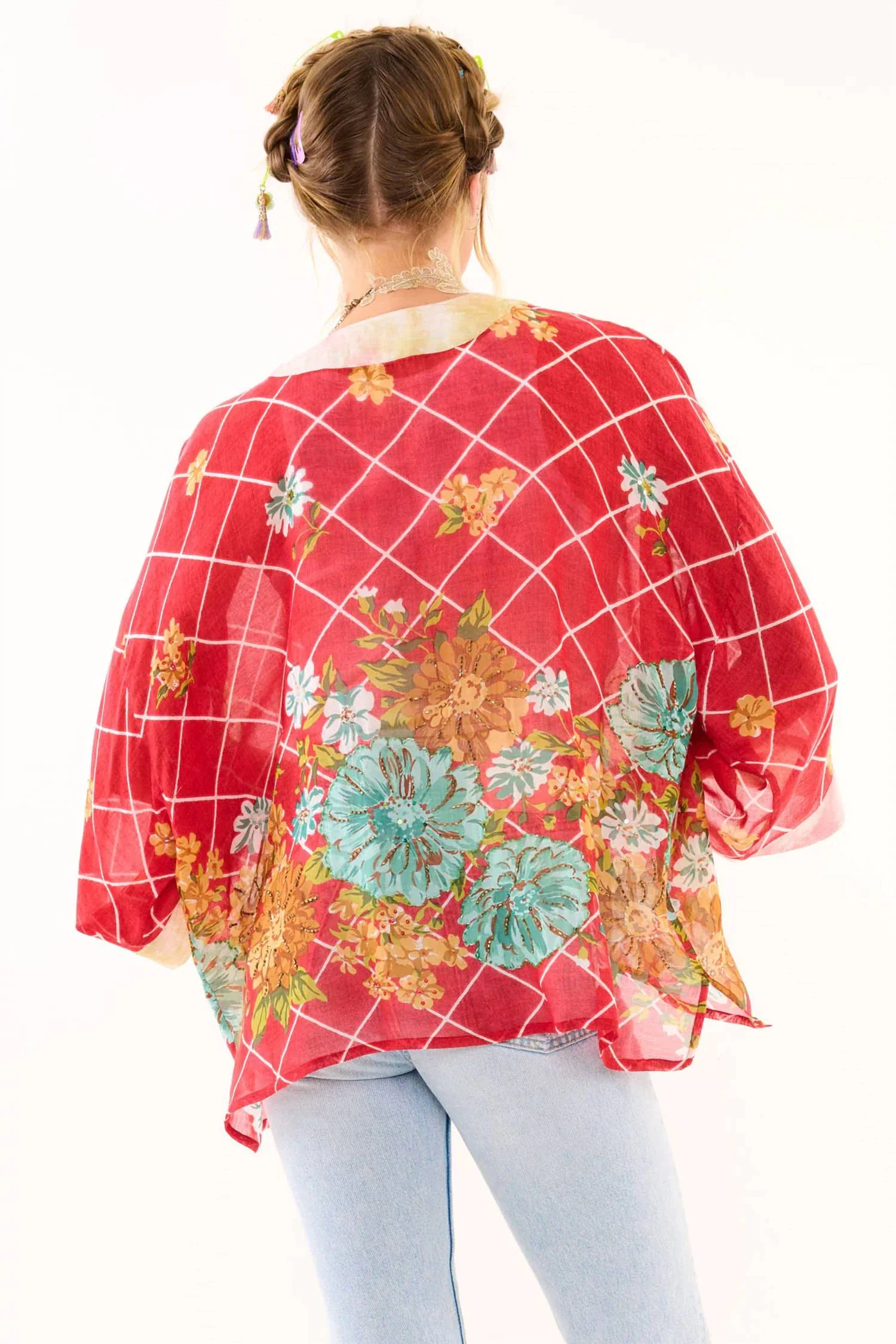 Borrocow Beauty Hand Embellished Kimono In Vintage Coral