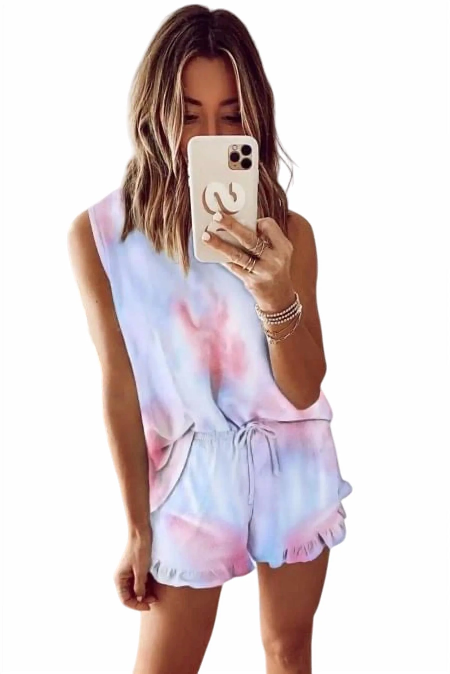 Women's Vered Loungewear Shorts Set In Pink & Blue