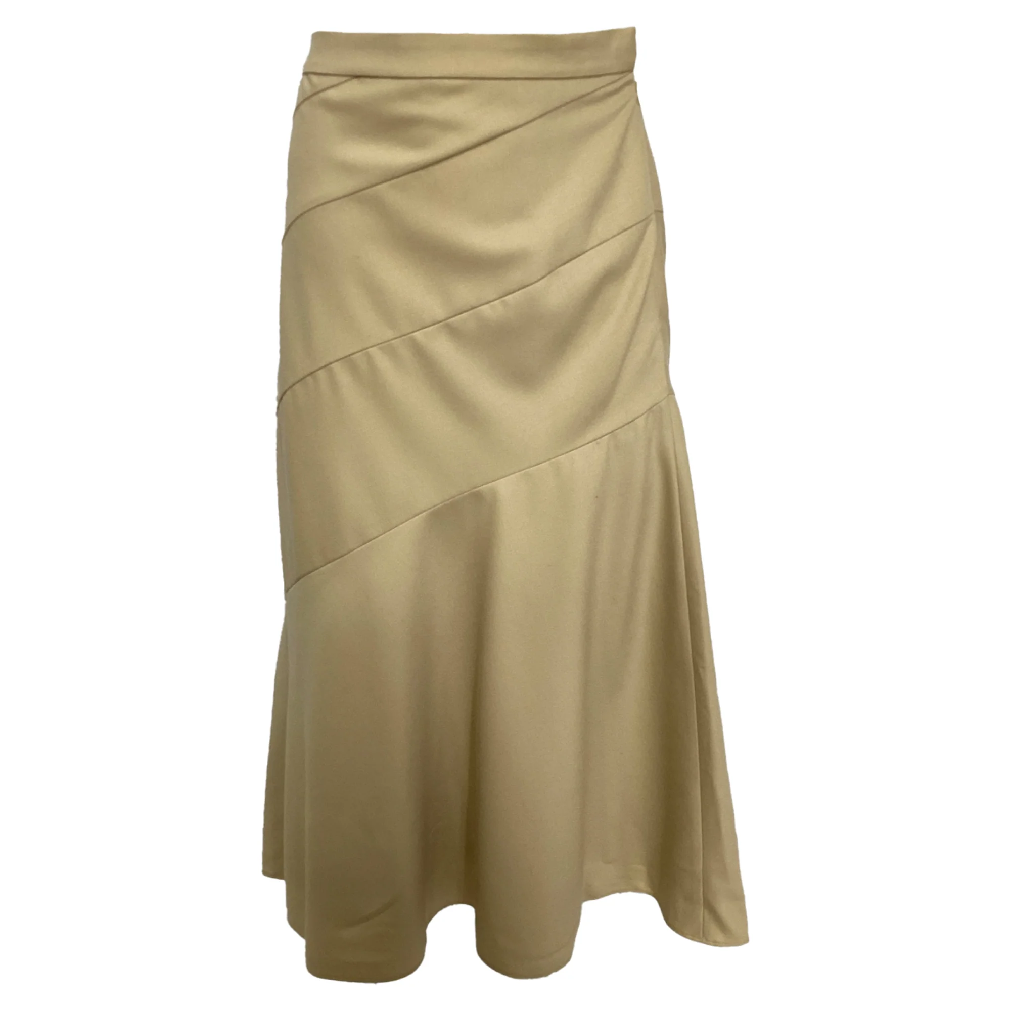 Theory Diagonal Flared Midi Skirt in Khaki Wool