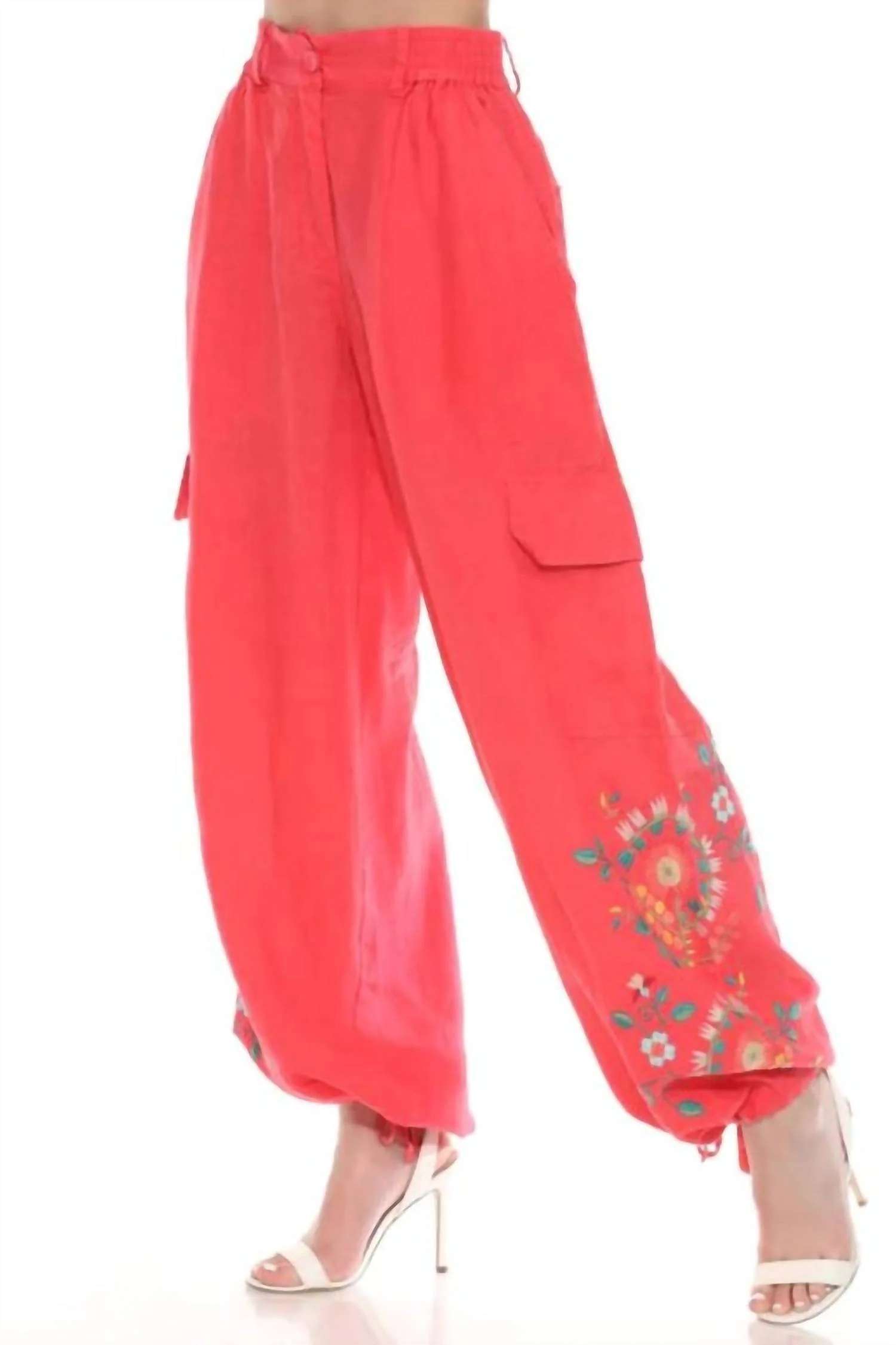 Drawstring Hem Cargo Pant Marisol In Watermelon