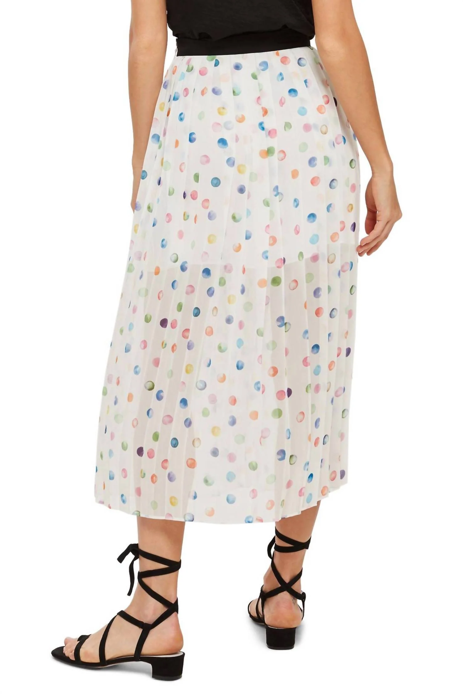 Pleated Polka Dot Skirt In White