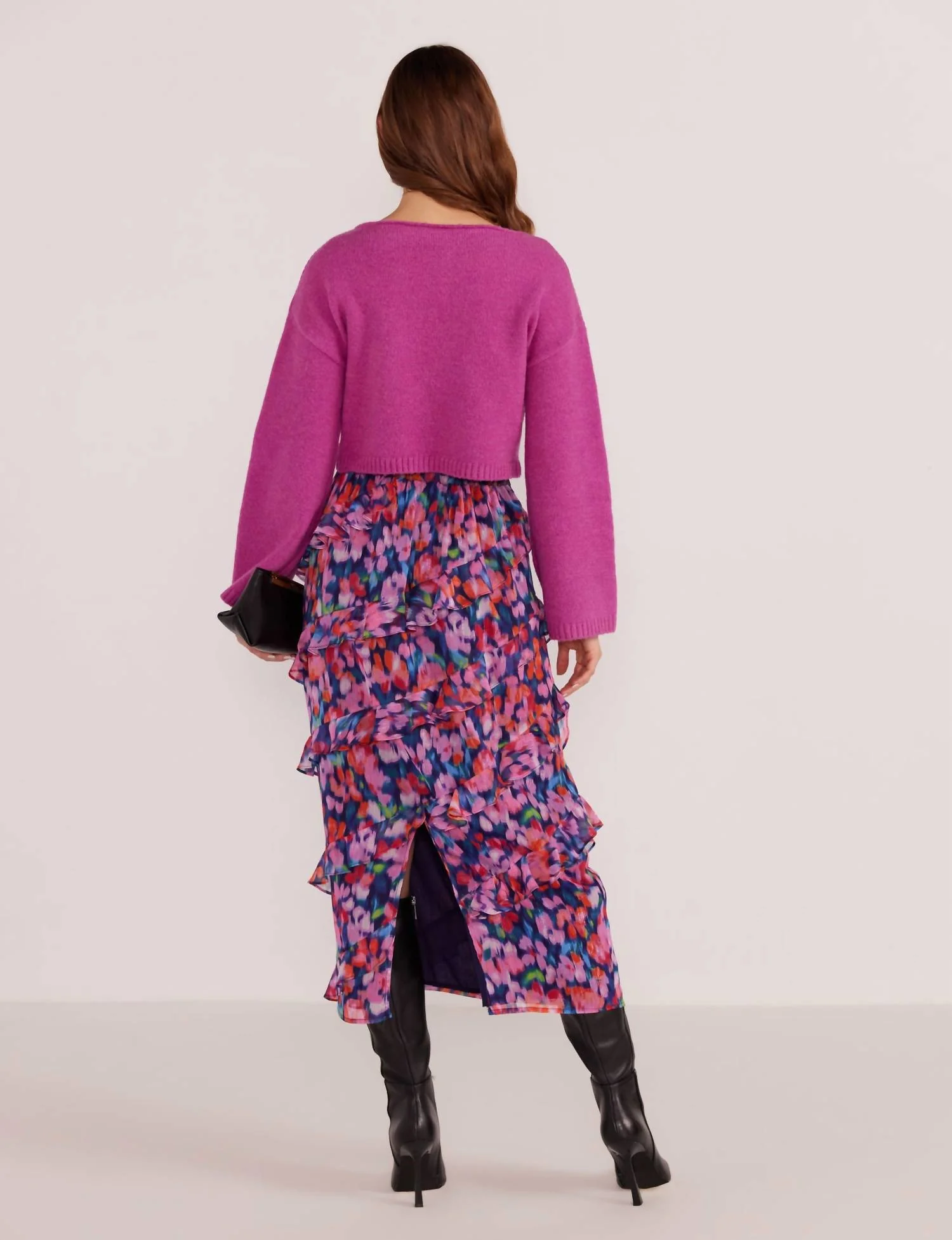 Calista Frill Midi Skirt In Blurred Floral