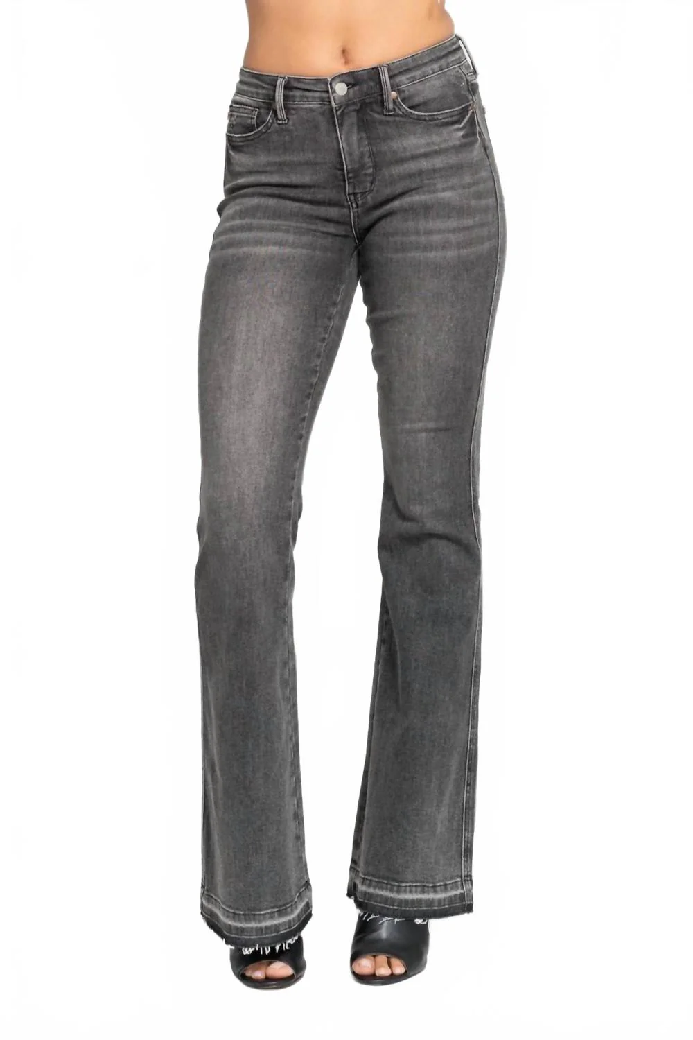 Mr Tummy Control Released Hem Flare Jean In Gray