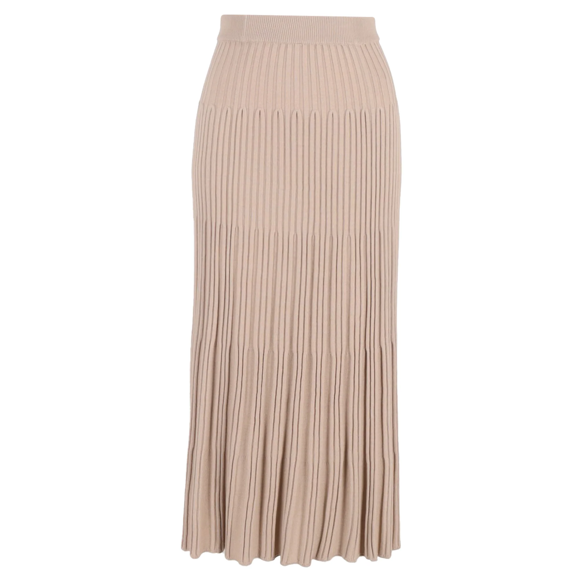Joseph Ribbed Midi Skirt in Beige Merino Wool