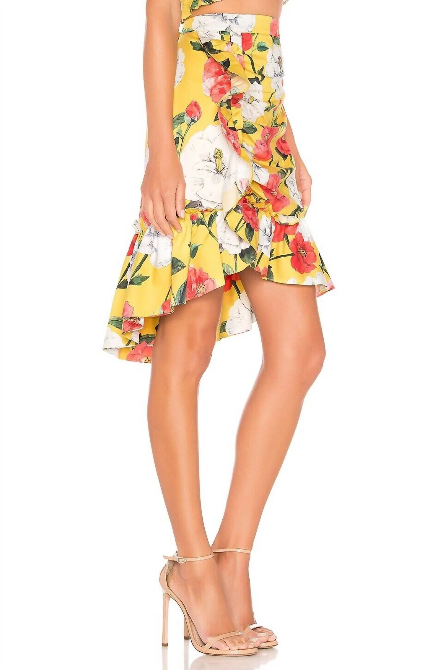 Coraline Wildflower Floral Print Ruffle Skirt In Yellow