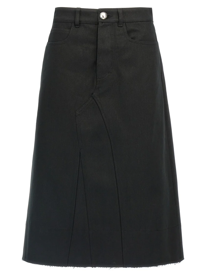 Flared Black Cotton Canvas Midi Skirt