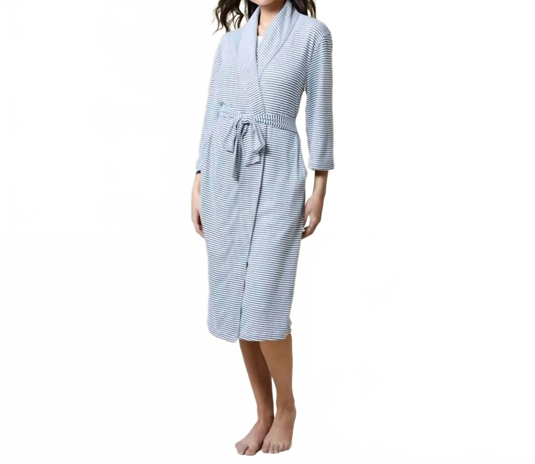 Dream Shawl Collar Robe In Indigo / White