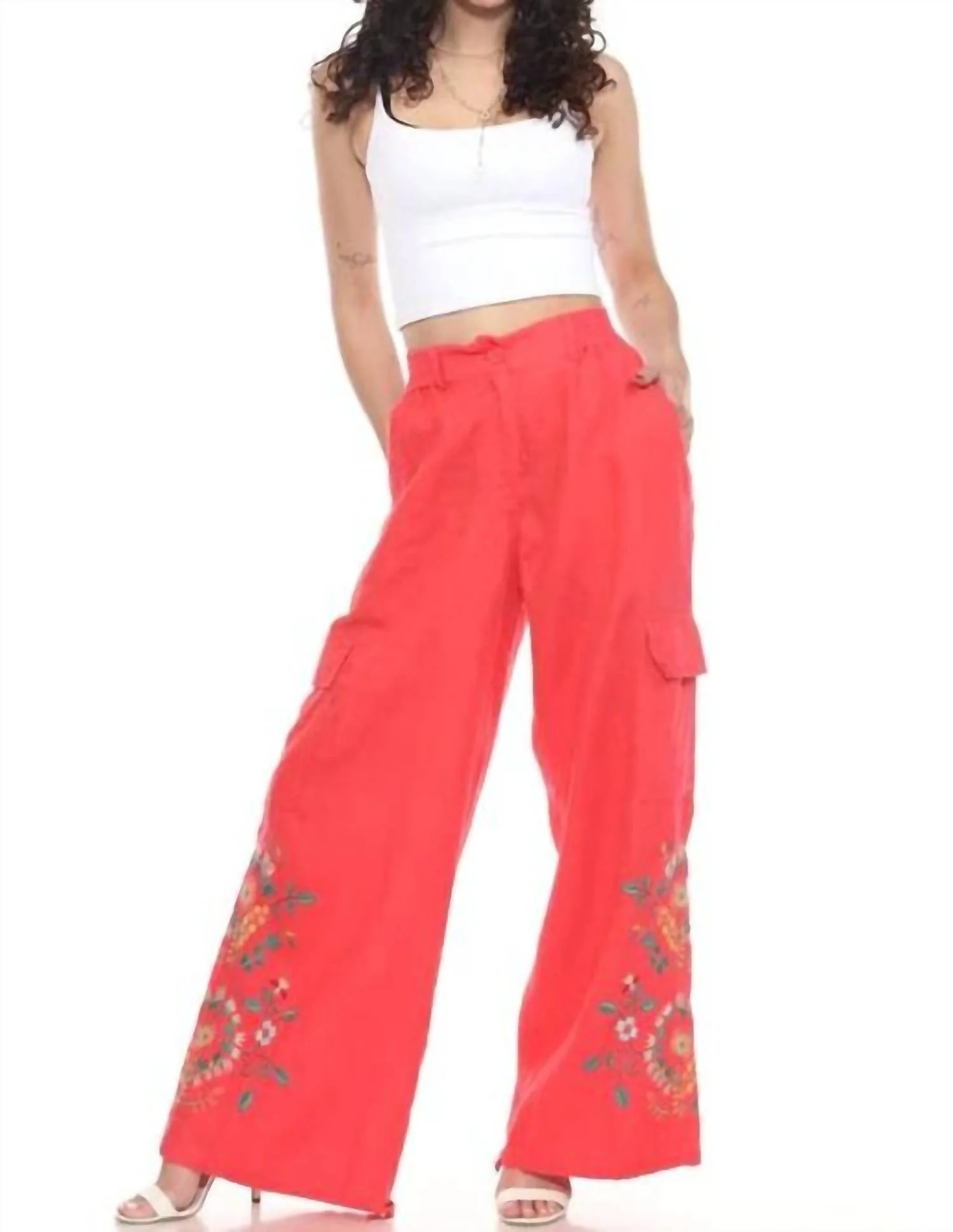 Drawstring Hem Cargo Pant Marisol In Watermelon