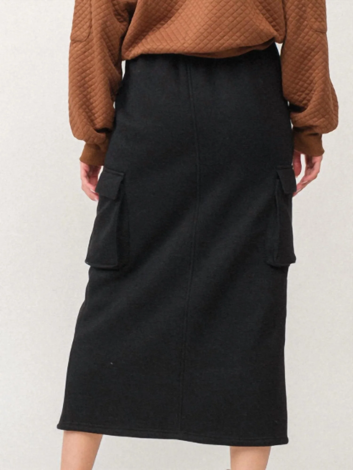 Elastic Waist Cargo Maxi Skirt In Black