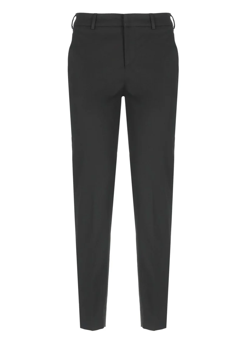 Tailored Black Cotton Pants With Front Fastening And Pocket Detail