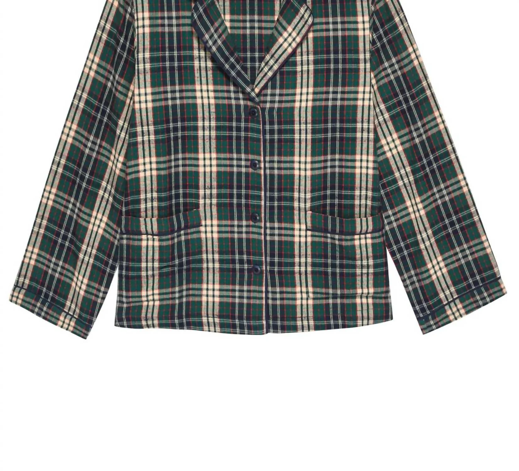 Shrunken Pajama Top In Pine Needle Plaid