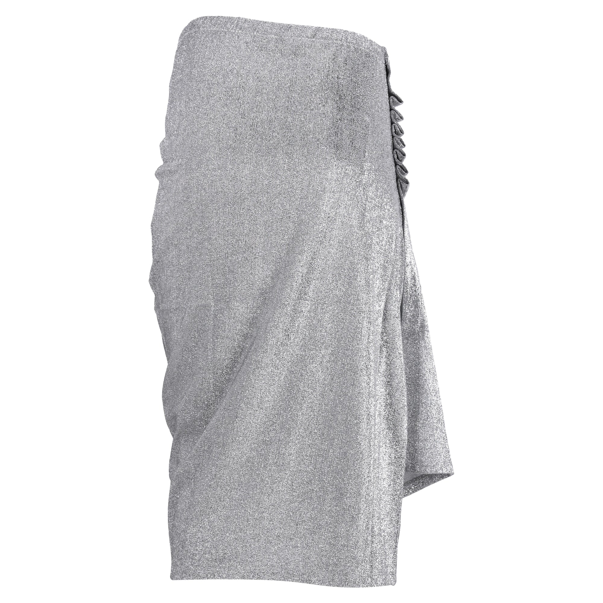 Silver mid-length drapé pression slit skirt