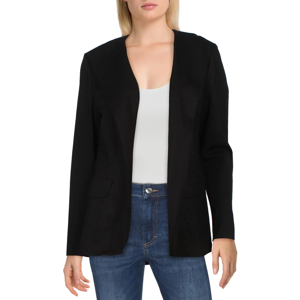 Womens Raw Hem Open Front Jacket