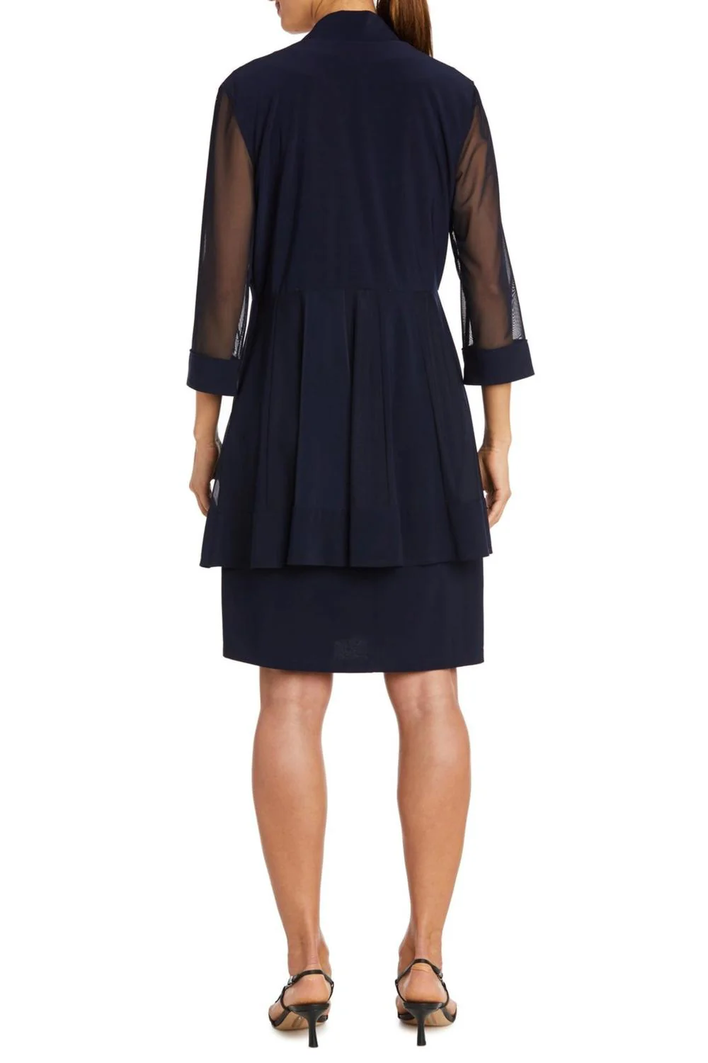 3/4 Sleeve Embellished Jacket & Dress Set In Navy