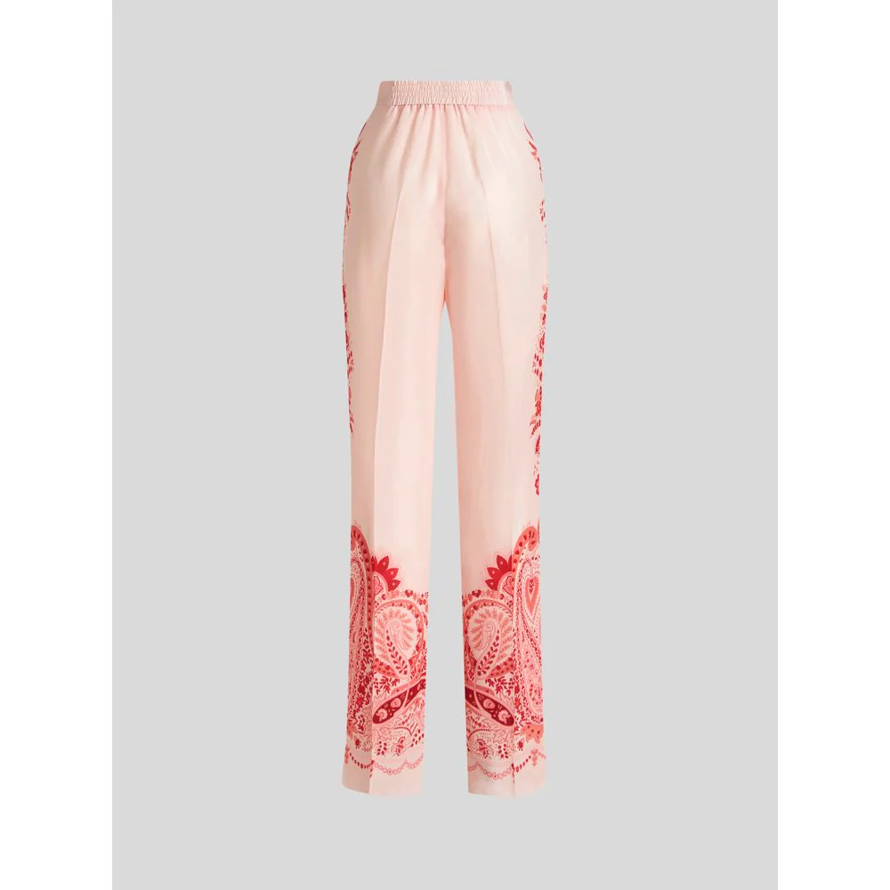 Silk Trousers With Placed Flower Print