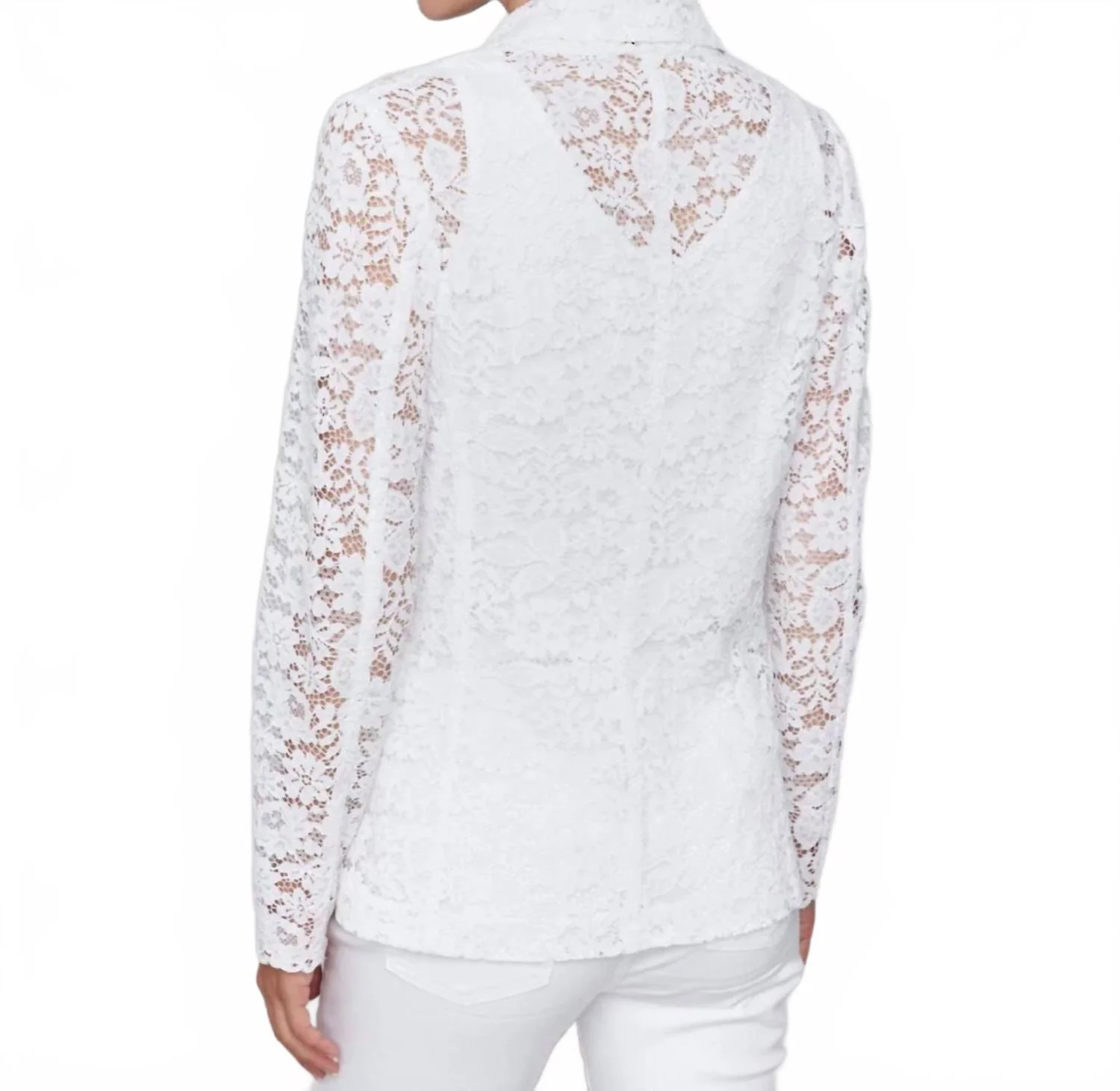 Long Sleeve Lace Blazer In White