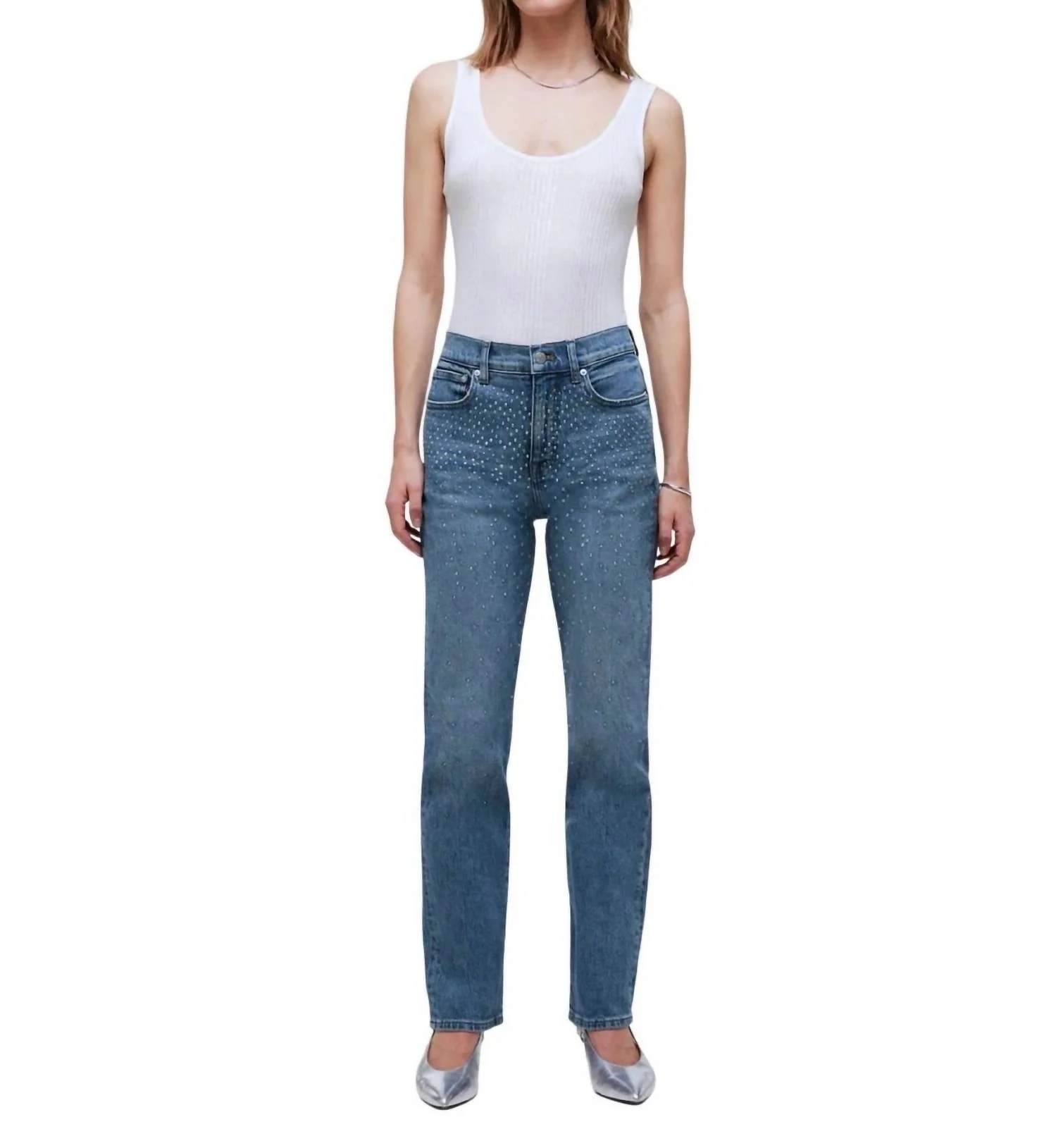 The '90S Straight Jean With Rhinestones In Blue