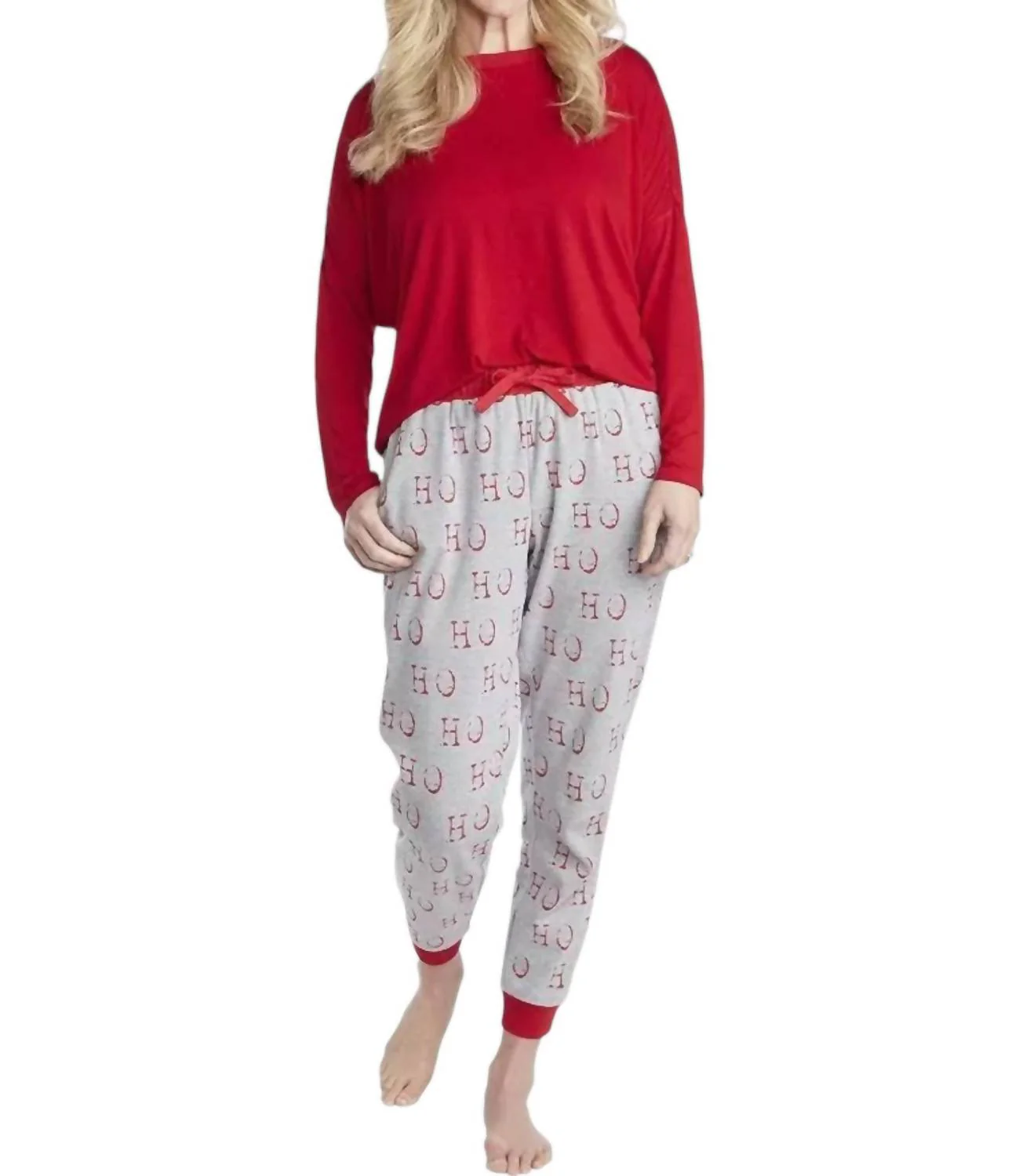 Women's Ho Ho Ho Pajama Set In Red/grey