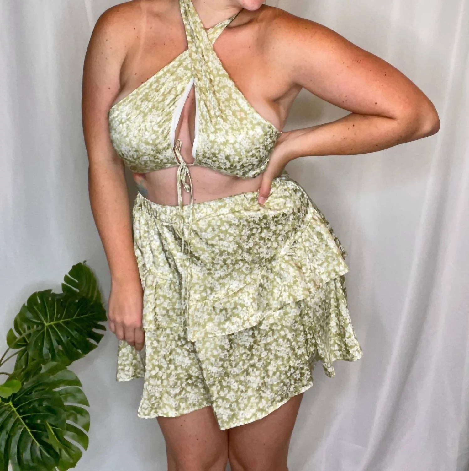 Tropical Babe Floral Skirt Set In Sage