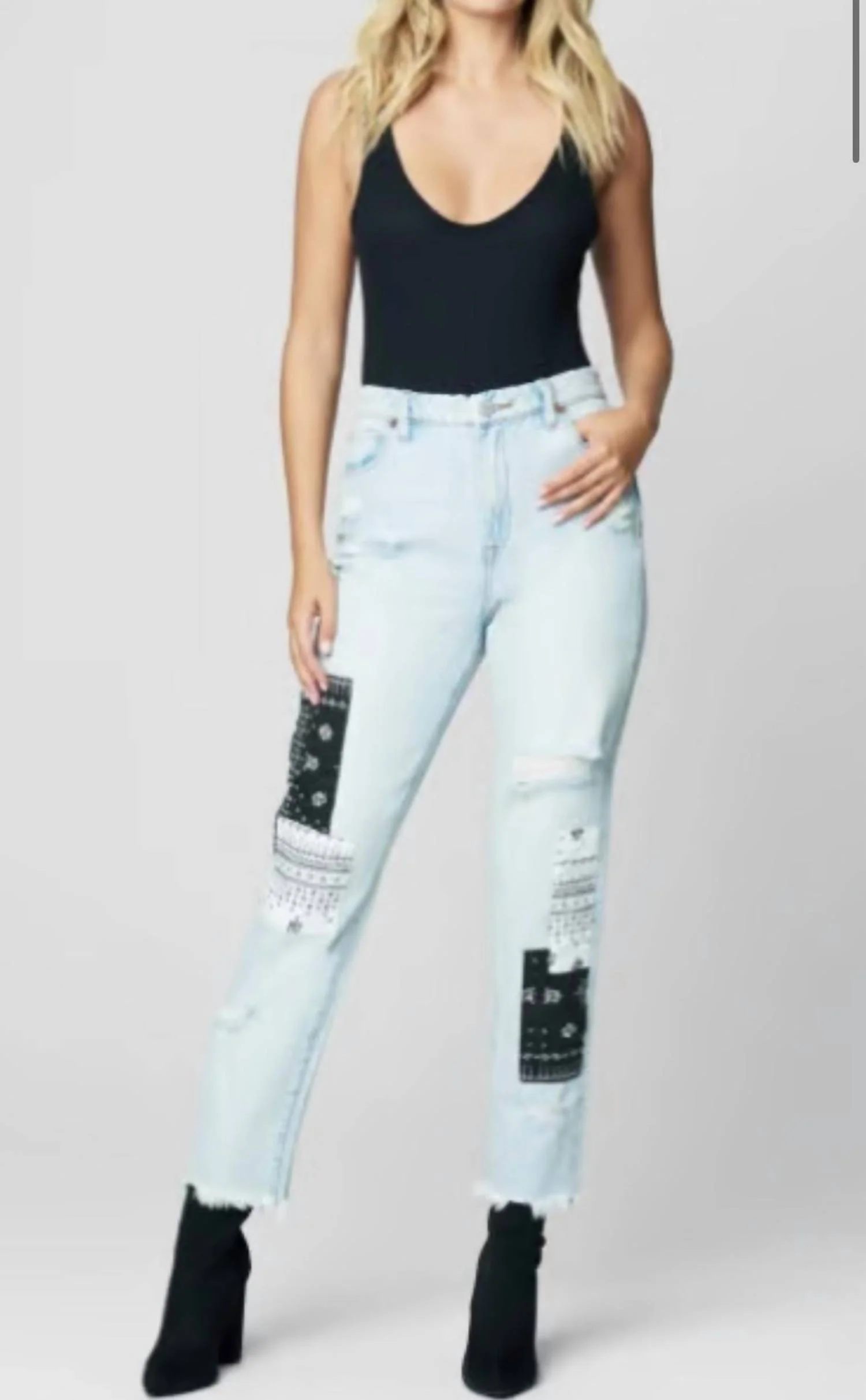 The Madison Late Night Out High Rise Crop Patchwork Jeans