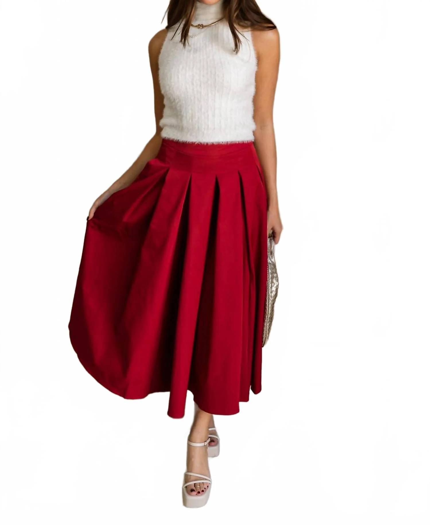 Aurora Midi Skirt In Crimson Red