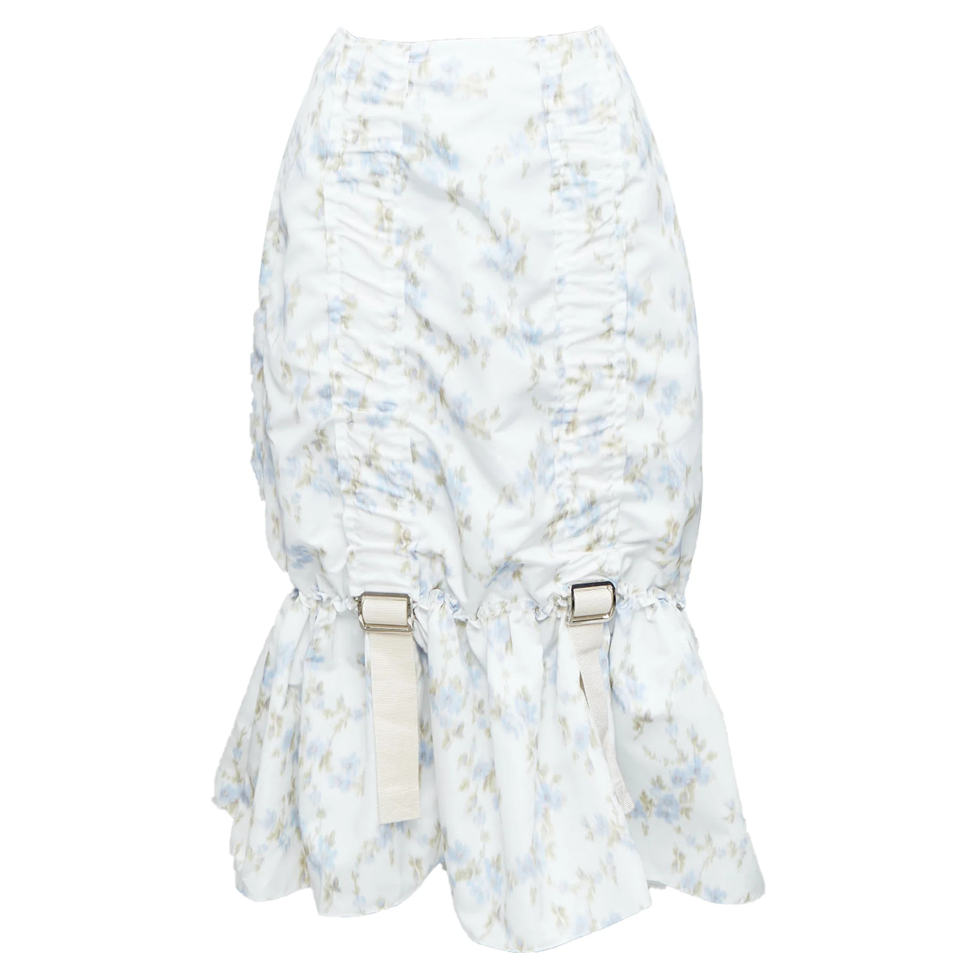 Simone Rocha floral print ruched web trim midi skirt