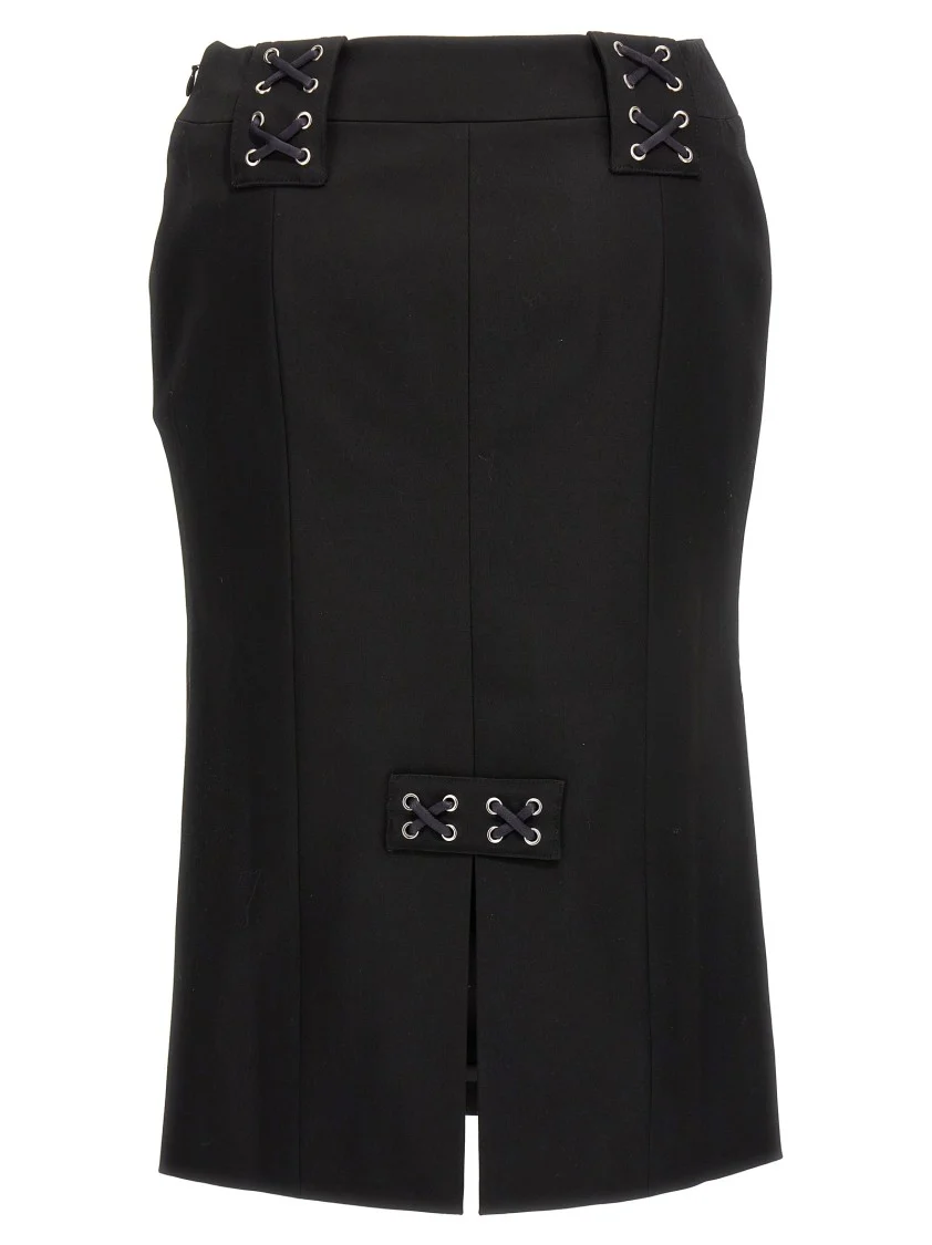 Lace-Up Wool Blend Skirt