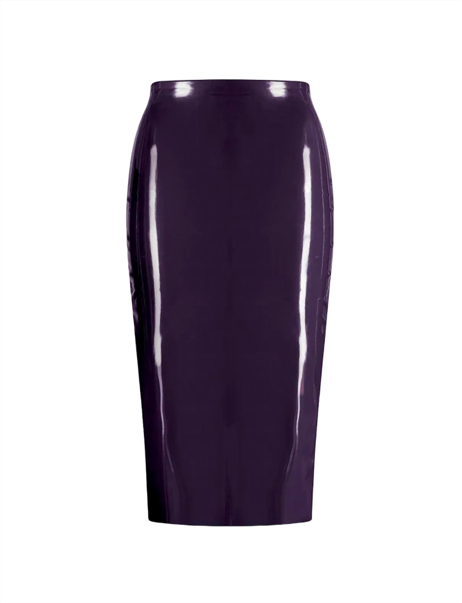 Faux Patent Leather Midi Skirt In Aubergine
