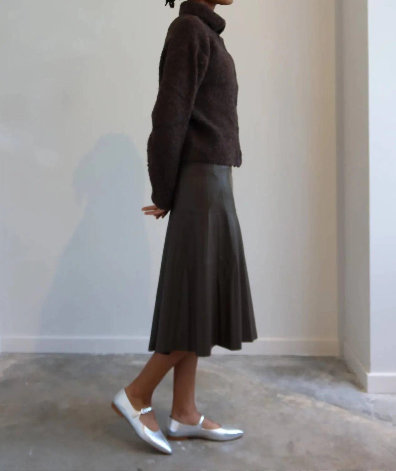 Asymmetrical Vegan Leather Midi Skirt In Brown