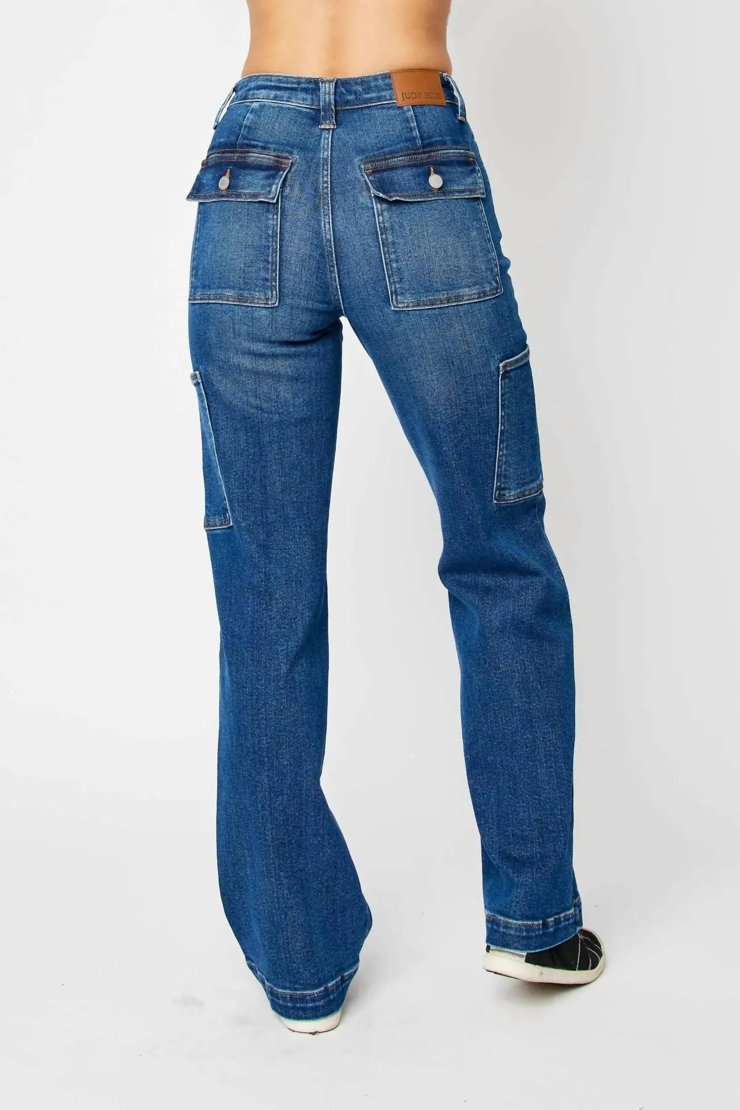 Cargo Wide Leg Jeans In Dark Blue