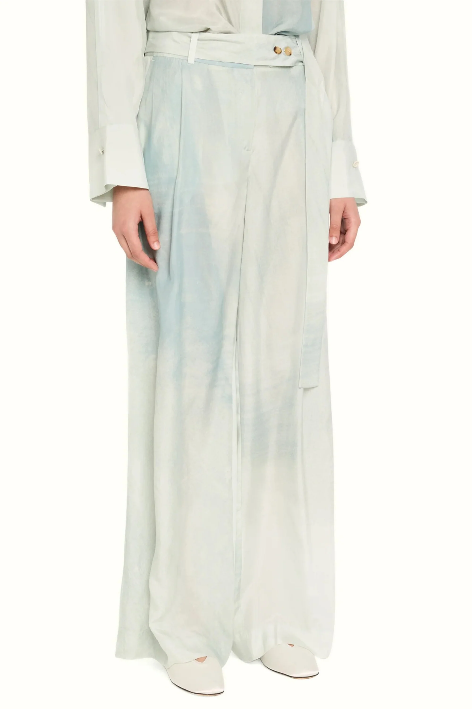 HIGH RISE PLEAT FRONT STRAIGHT LEG HABOTAI PANT WITH EXTENDED BELT