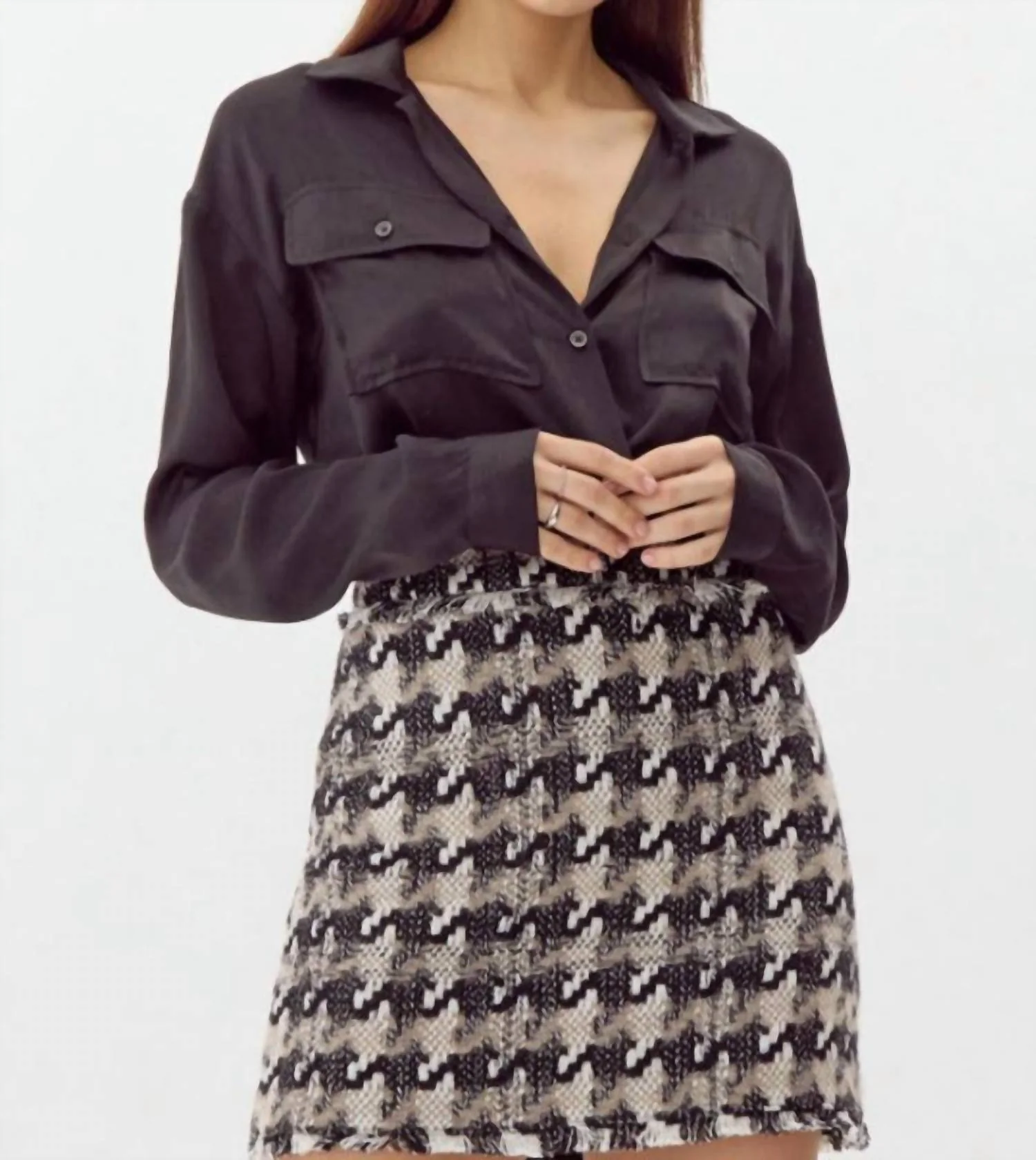 Lenny Houndstooth Tweed Mini Skirt In Black Multi