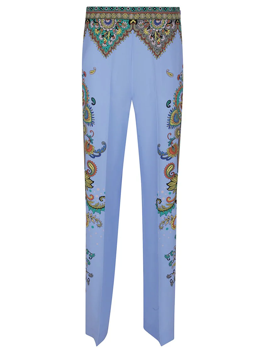 Palazzo Silk Trousers With Floral And Geometric Print