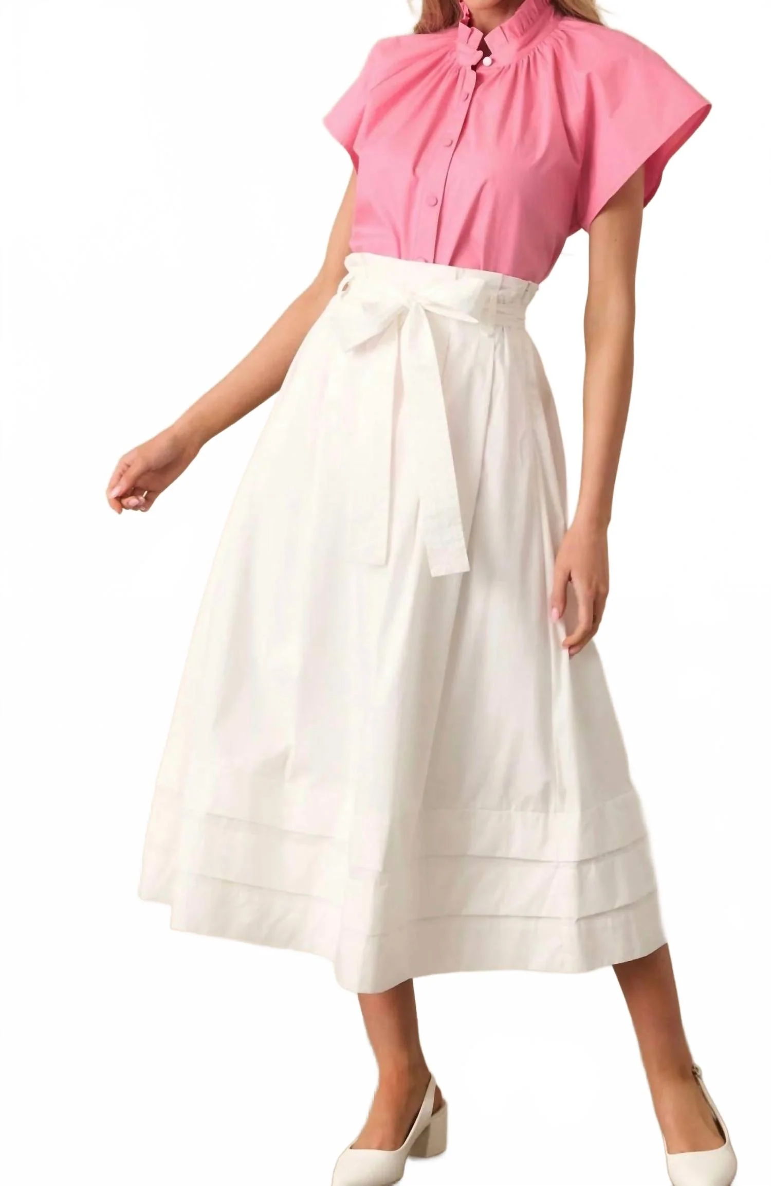 Ashford Cotton Midi Skirt In White