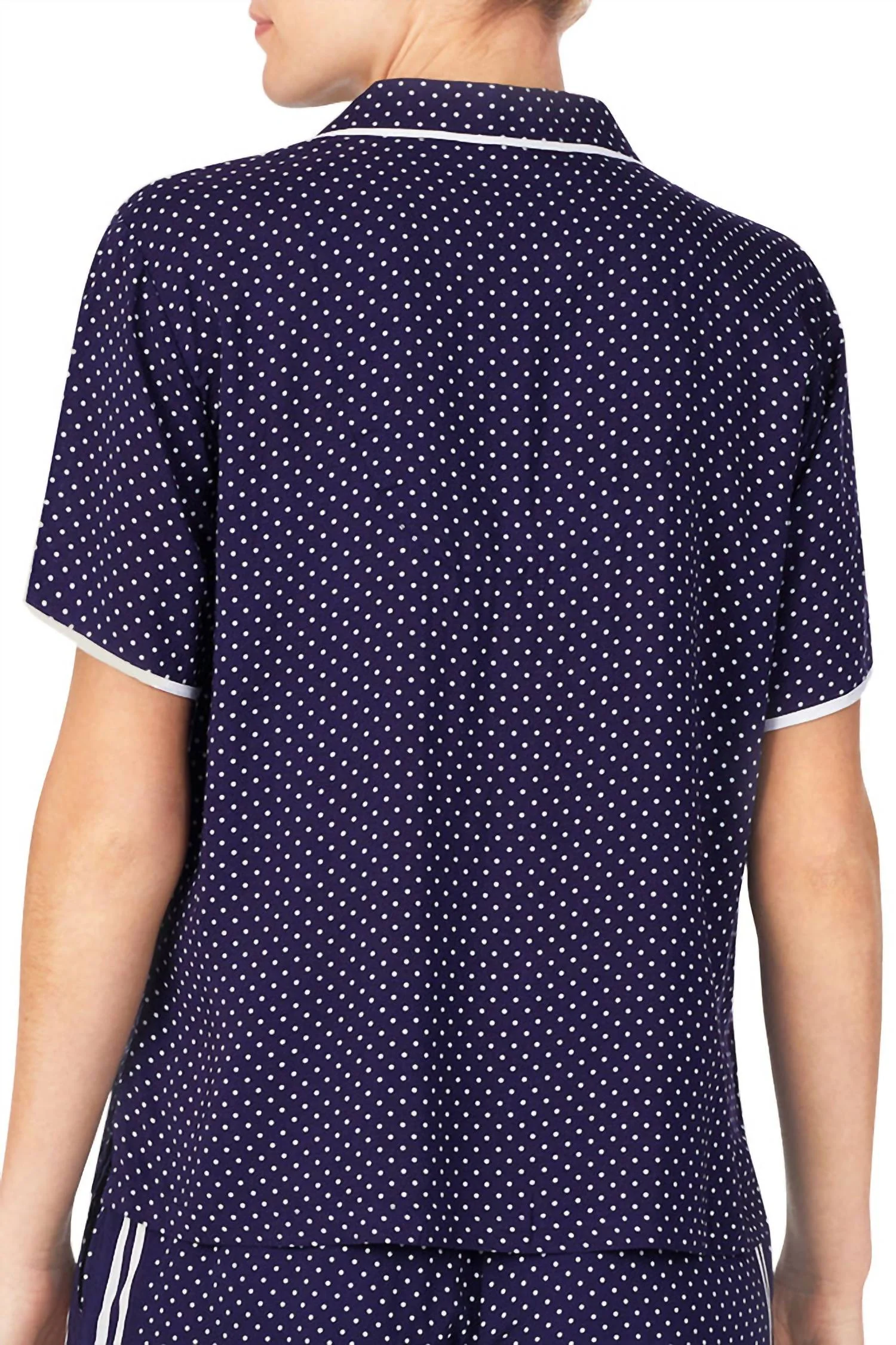 Notched Collar Front Patch Pocket Sleep Pajama Shirt In Navy