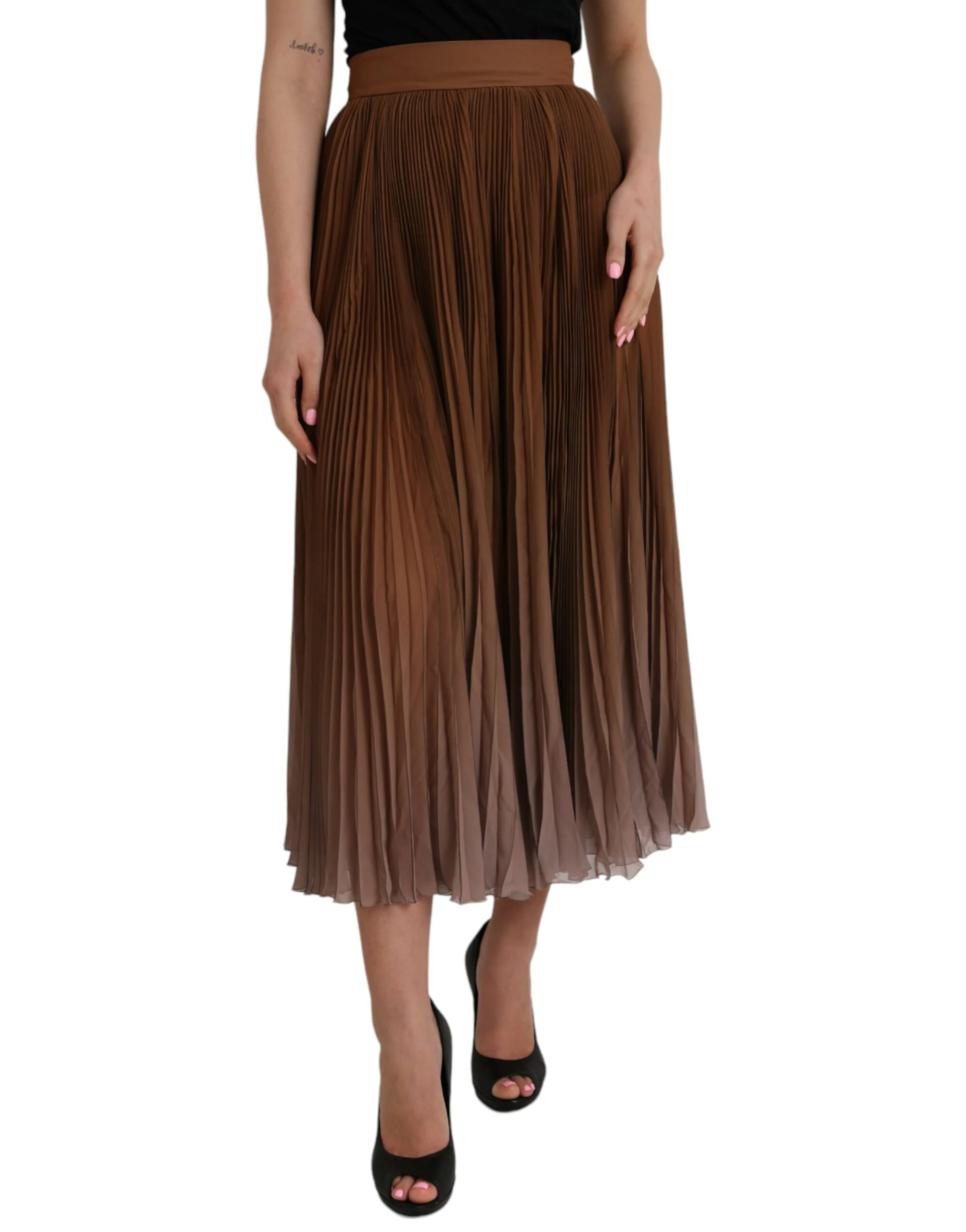 Dolce & Gabbana Polyester Pleated High Waist Midi Women's Skirt