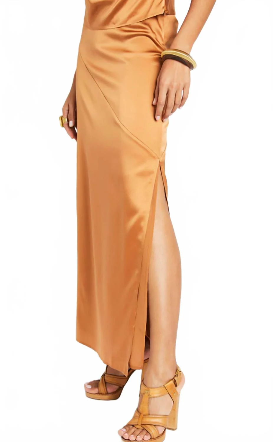 Naomi Silk Midi Skirt In Copper